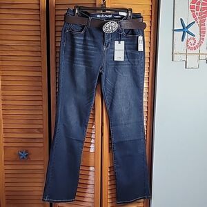 Wallflower Legendary Bootcut Jeans Size 13x31 Dark Wash Stretch Denim w/ Belt